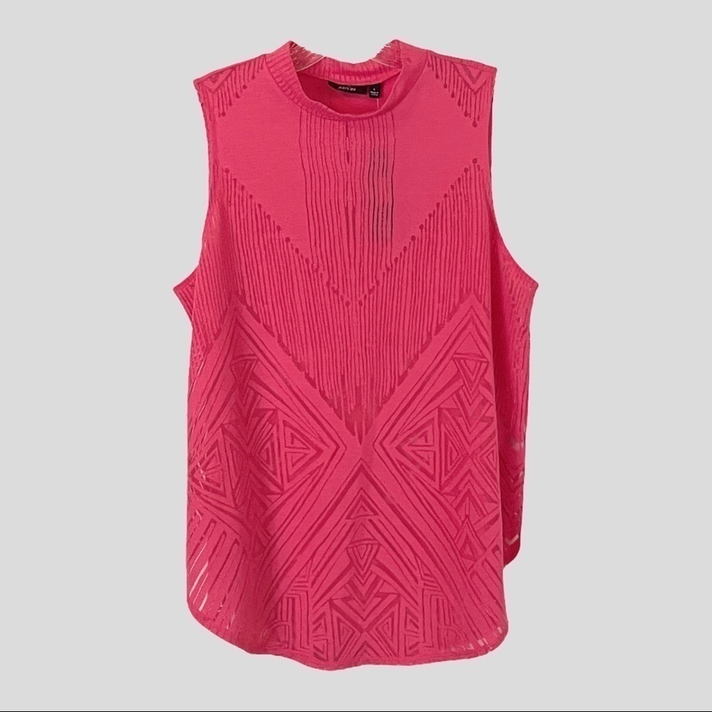 🌺 Apt. 9 Pink Wattage Aztec Burnout Sleeveless Mock Neck Top Size L NWT